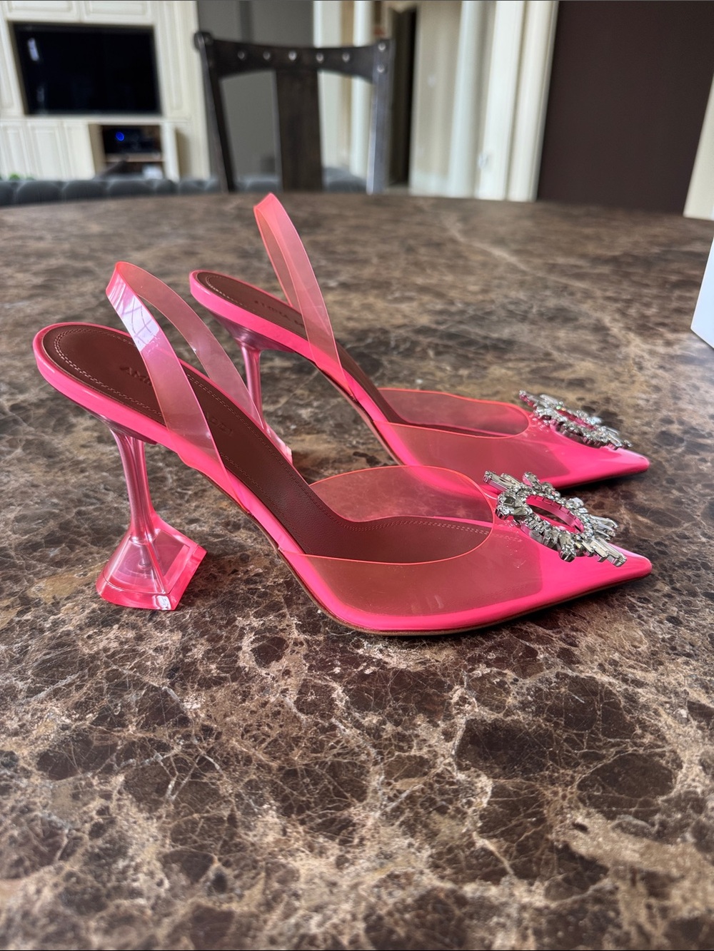 Amina muaddi begum glass plexi pump bubble gum pink 95mm sz 38.5